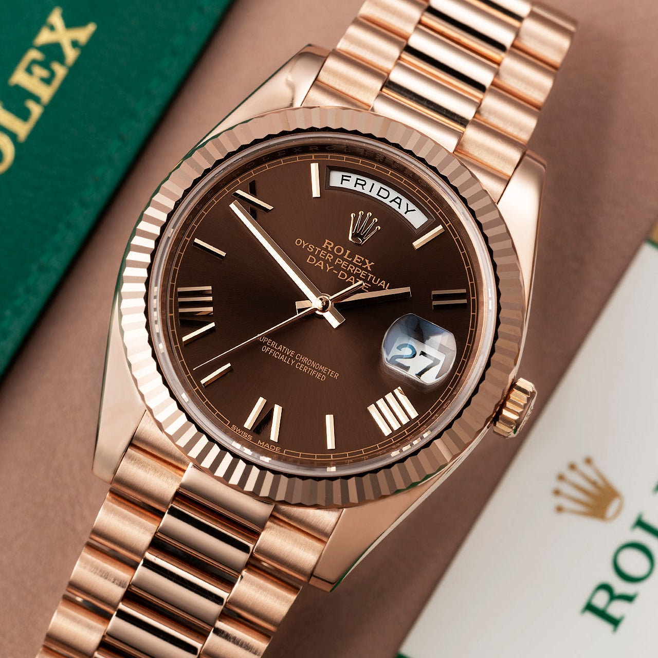 ROLEX OYSTER PERPETUAL Day-Date (AUTOMATIC) Brown Dial Men's Watch