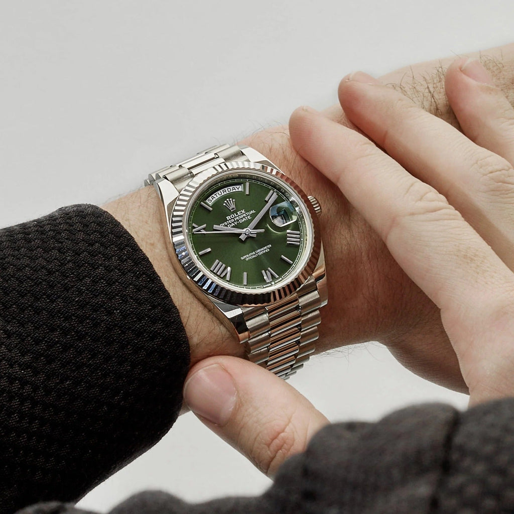 ROLEX OYSTER PERPETUAL (QUARTZ) Day-Date Olive Green Dial For Men