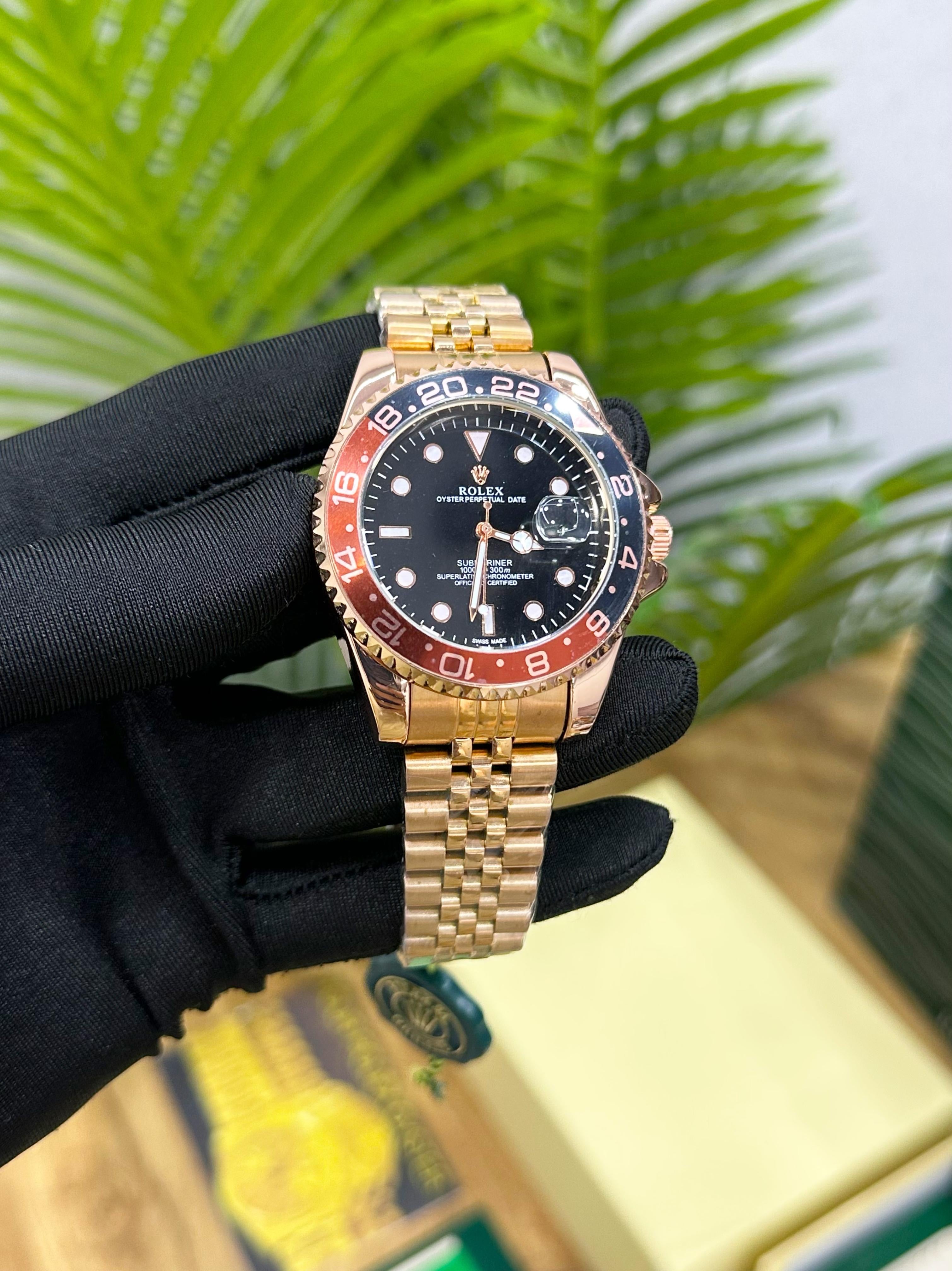 ROLEX GMT MASTER Root Beer with gold chain (Quartz)