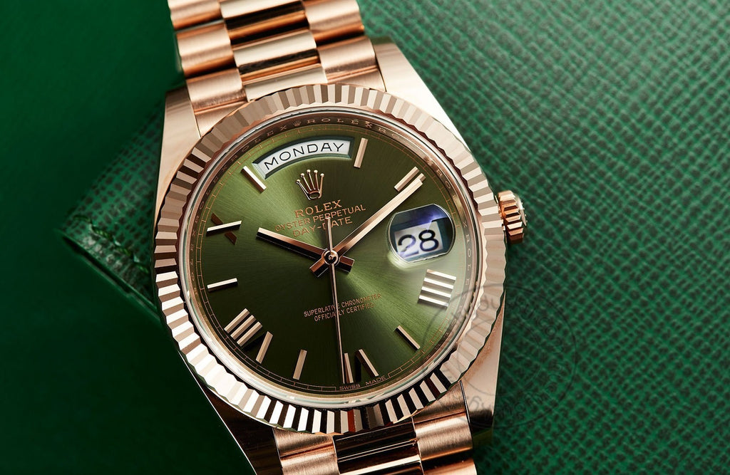 ROLEX OYSTER PERPETUAL Day-Date Green Dial Metal Watch (cell model)