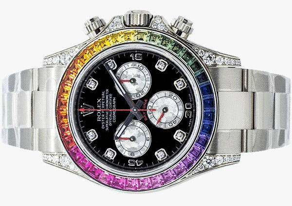 Rolex Rainbow Chronograph Daytona Black Dial Stainless Steel Men's Watch