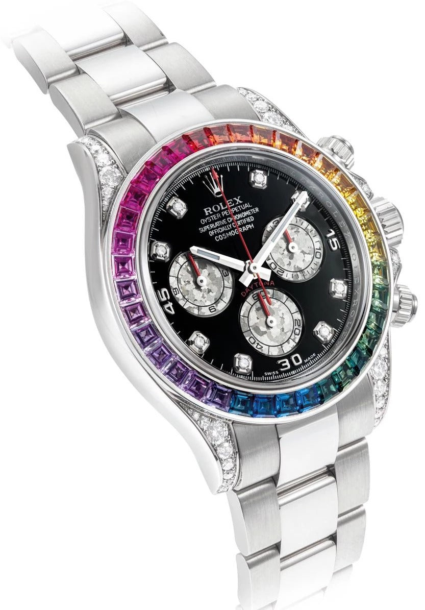 Rolex Rainbow Chronograph Daytona Black Dial Stainless Steel Men's Watch