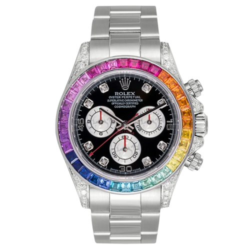Rolex Rainbow Chronograph Daytona Black Dial Stainless Steel Men's Watch