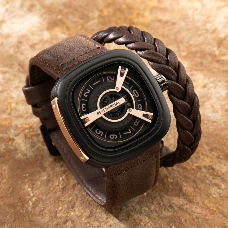 SEVENFRIDAY Watch for Men Brown Square Dial