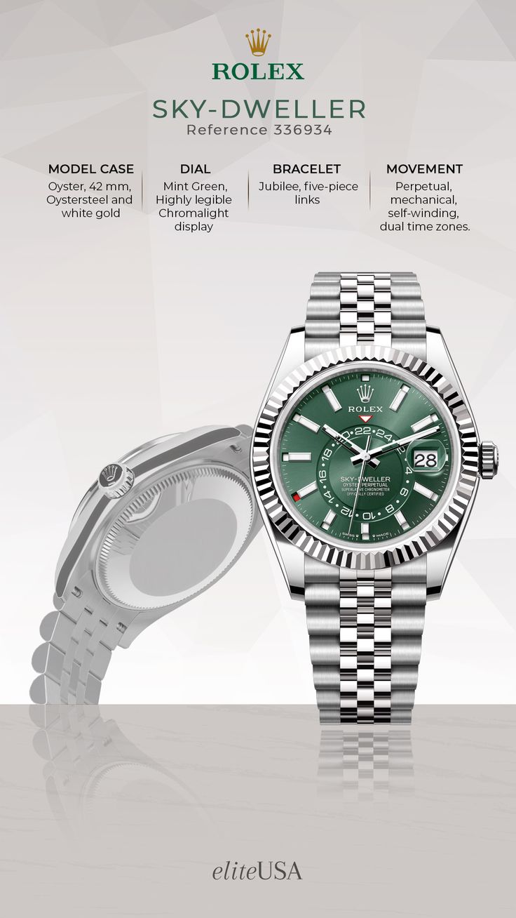 ROLEX Sky-Dweller silver green with jublee belt (Automatic)